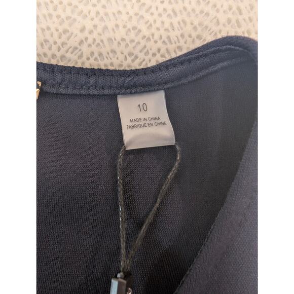 Tahari Navy Crew Neck Sleeveless‎ Fit & Flair Solid Scuba Dress Size 10 Cocktail - Picture 3 of 6